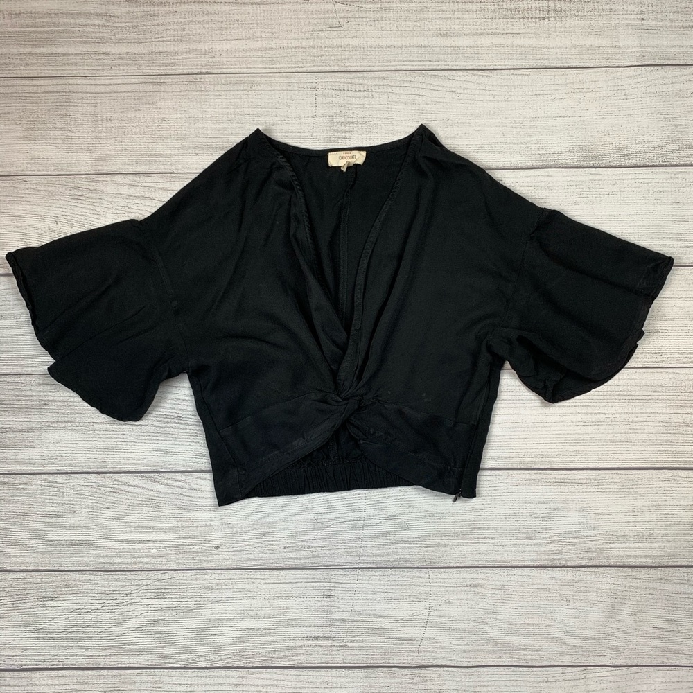 Shop Mixology Black Tied Crop Top Blouse